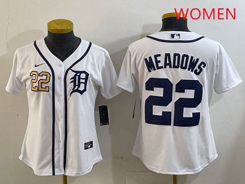 Women Detroit Tigers #22 Meadows White Game 2025 Nike MLB Jersey style 1